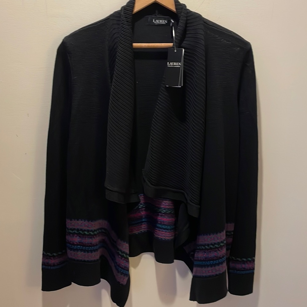 LAUREN Ralph Lauren Black Label open front cardigan Size Large, NWT - Picture 2 of 14